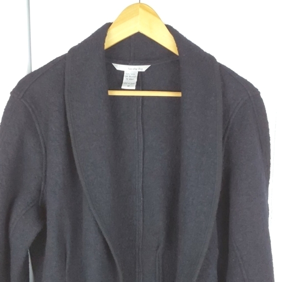 TSD Two Star Dog Black 100% Wool Minimalist Neutral Warm Wrap Coat Chic Sz.M - Picture 3 of 15